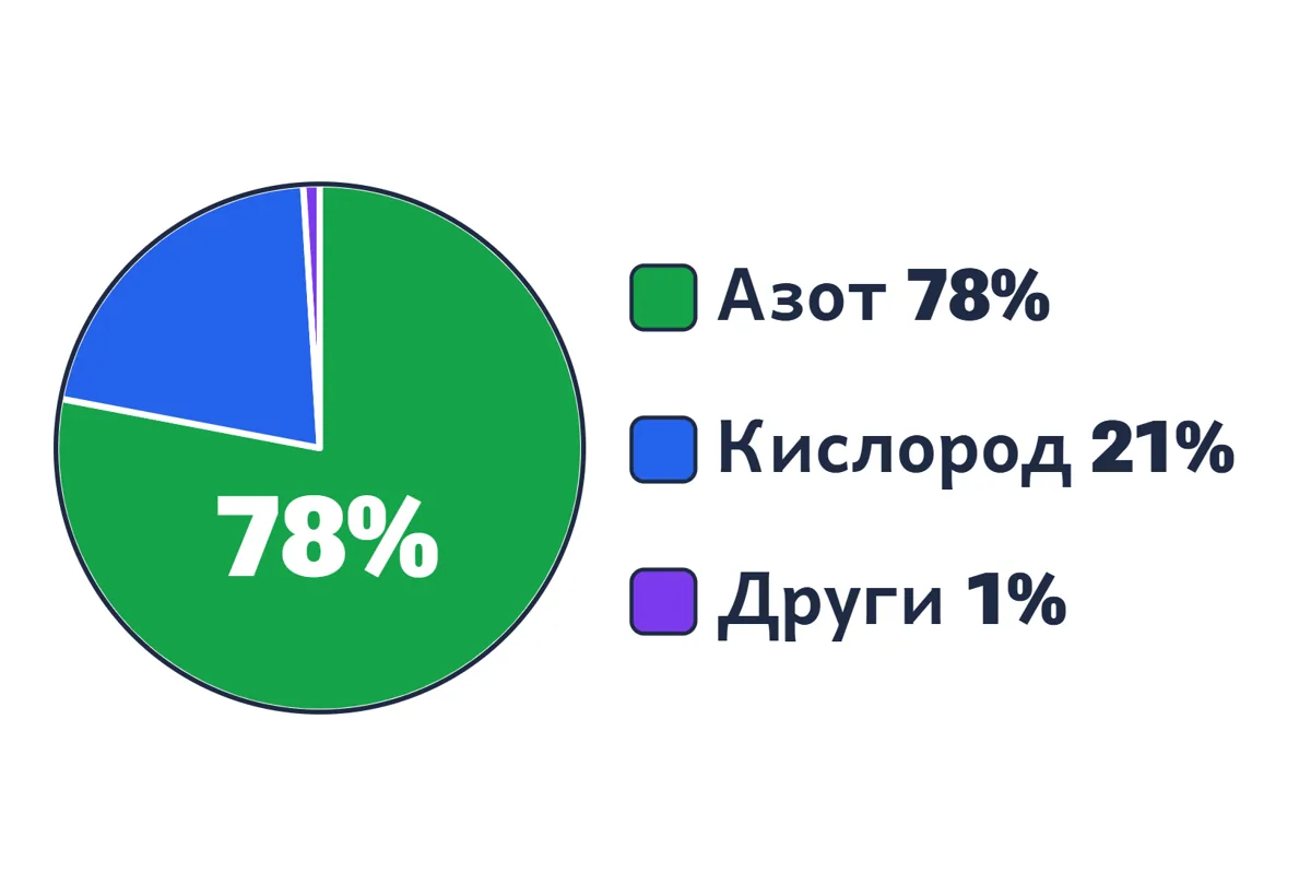 Кръгова диаграма, 78% азот и 21% кислород